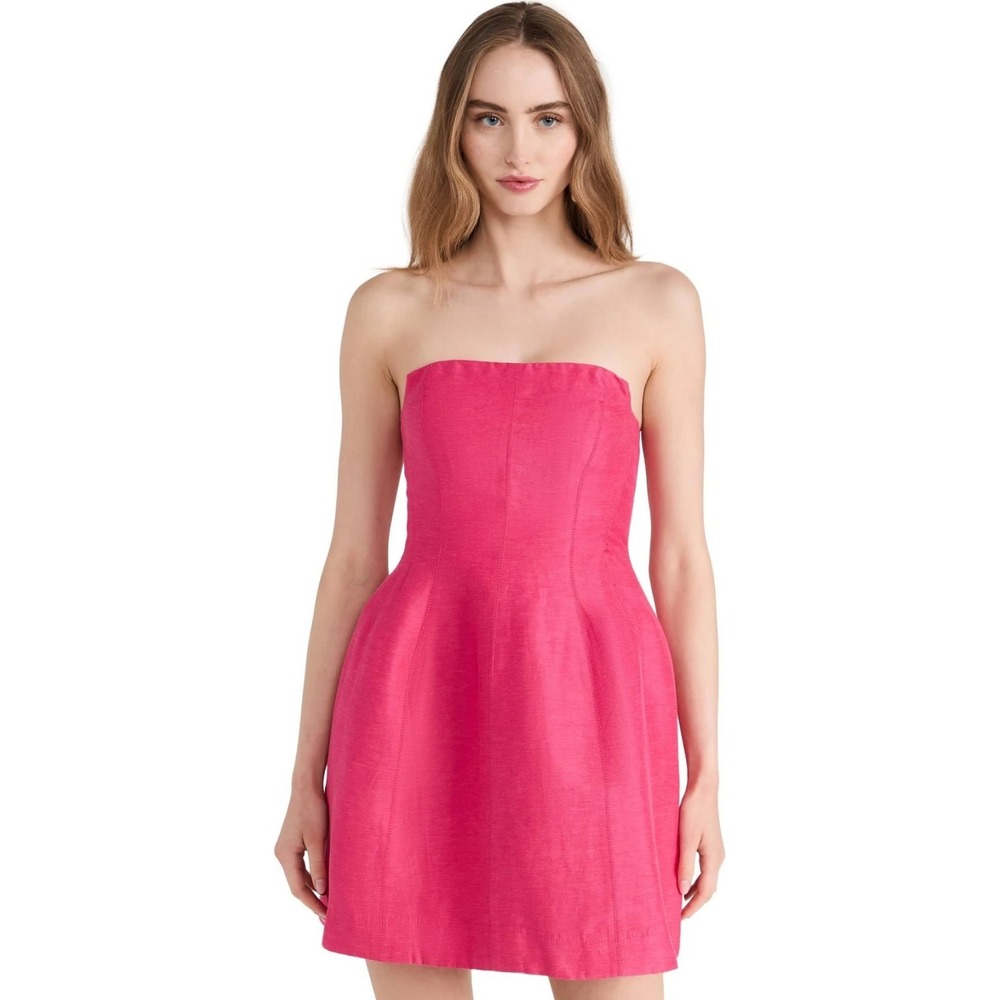 Aje Baret Mini Dress Regency Event Party Strapless Puff Skirt Fuscia